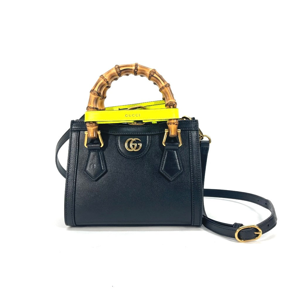 GUCCI Tote Bag 655661 leather black Neon color strap included Diana Mini Bamboo Women Used