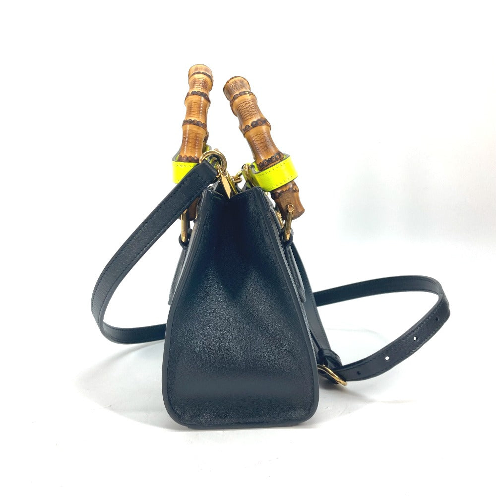GUCCI Tote Bag 655661 leather black Neon color strap included Diana Mini Bamboo Women Used