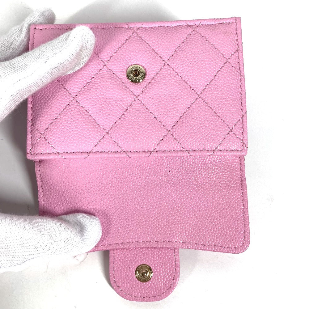 CHANEL Trifold wallet AP0230 Caviar skin pink Matrasse Classic Women Used