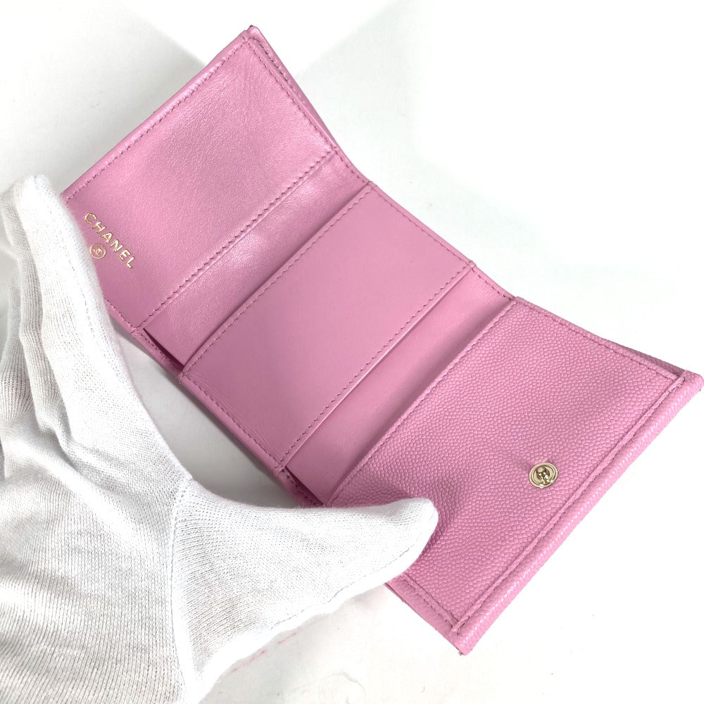 CHANEL Trifold wallet AP0230 Caviar skin pink Matrasse Classic Women Used