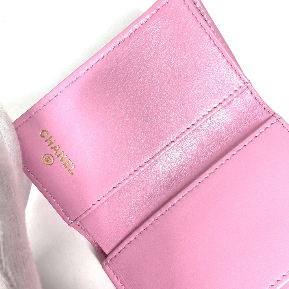 CHANEL Trifold wallet AP0230 Caviar skin pink Matrasse Classic Women Used