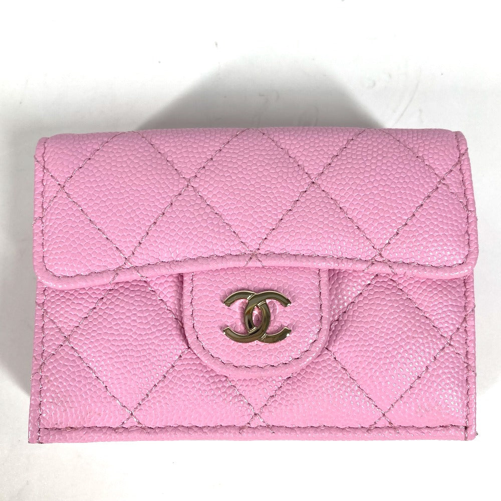 CHANEL Trifold wallet AP0230 Caviar skin pink Matrasse Classic Women Used