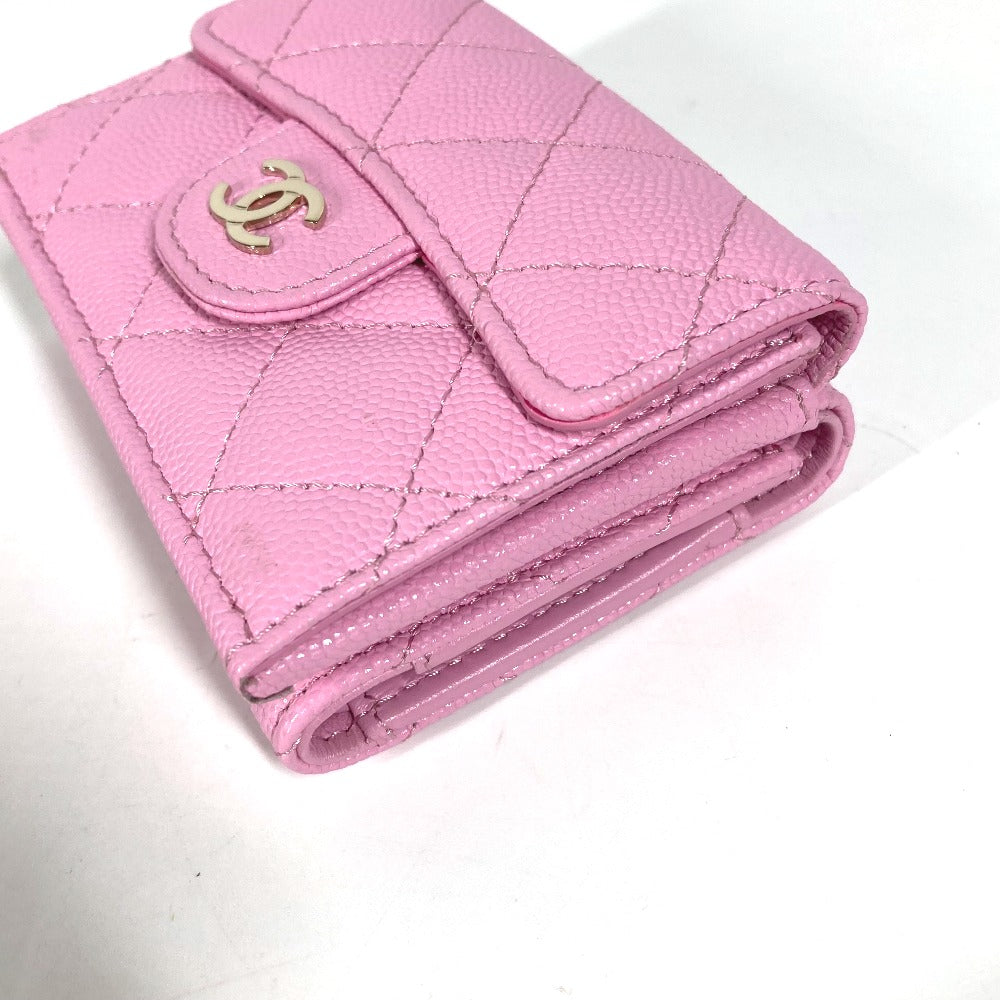 CHANEL Trifold wallet AP0230 Caviar skin pink Matrasse Classic Women Used