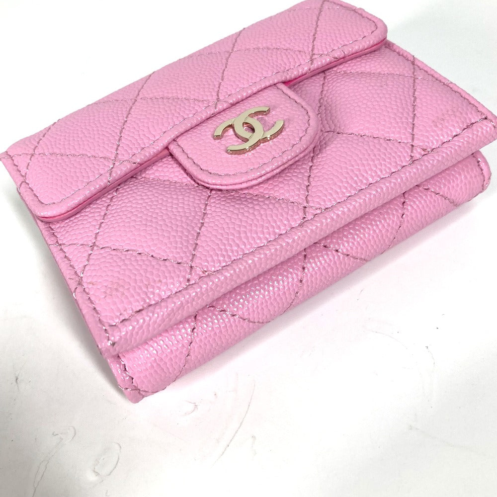 CHANEL Trifold wallet AP0230 Caviar skin pink Matrasse Classic Women Used