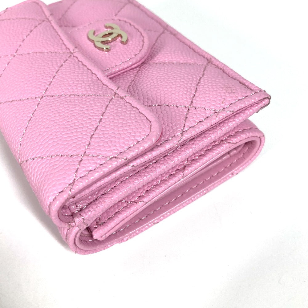 CHANEL Trifold wallet AP0230 Caviar skin pink Matrasse Classic Women Used