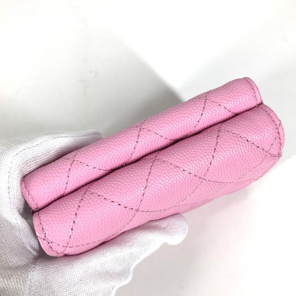 CHANEL Trifold wallet AP0230 Caviar skin pink Matrasse Classic Women Used
