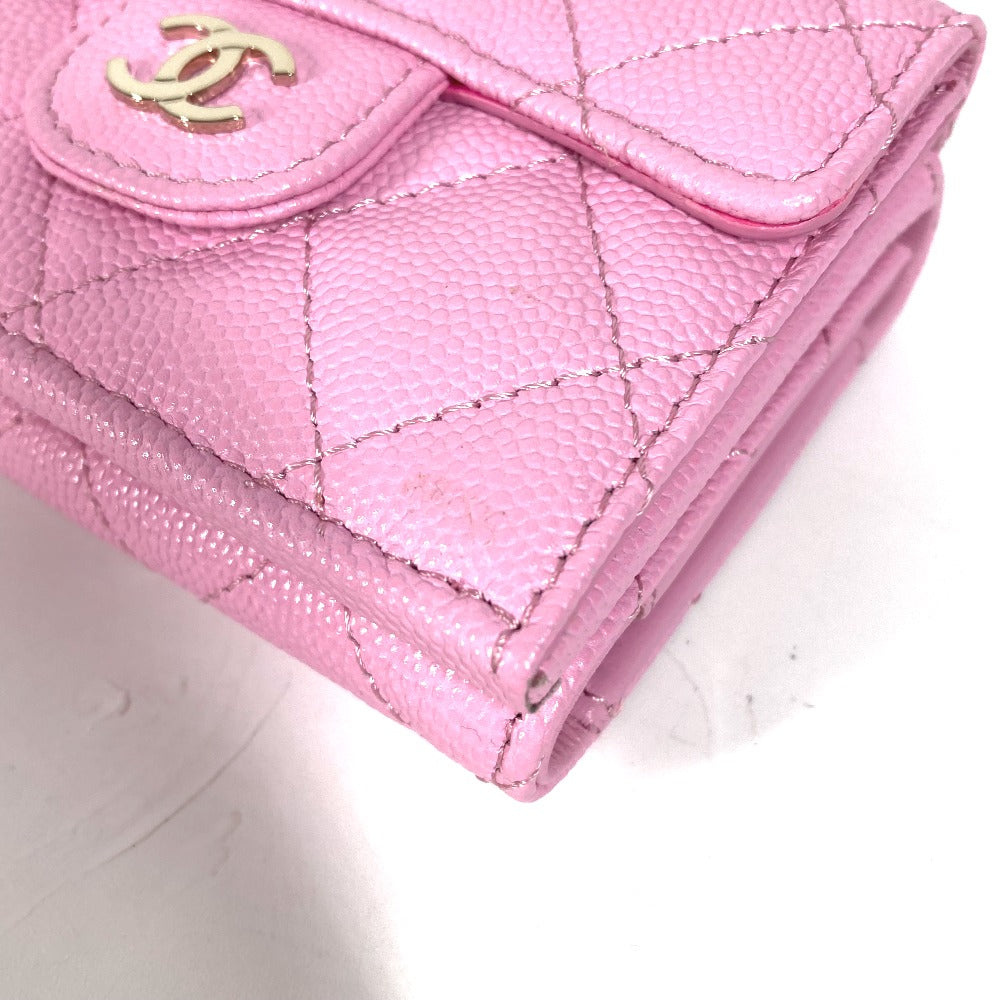CHANEL Trifold wallet AP0230 Caviar skin pink Matrasse Classic Women Used