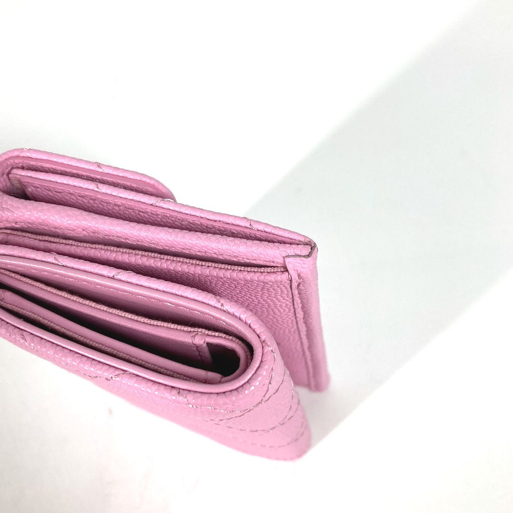 CHANEL Trifold wallet AP0230 Caviar skin pink Matrasse Classic Women Used