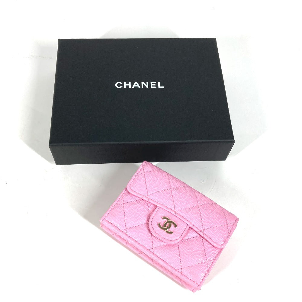CHANEL Trifold wallet AP0230 Caviar skin pink Matrasse Classic Women Used