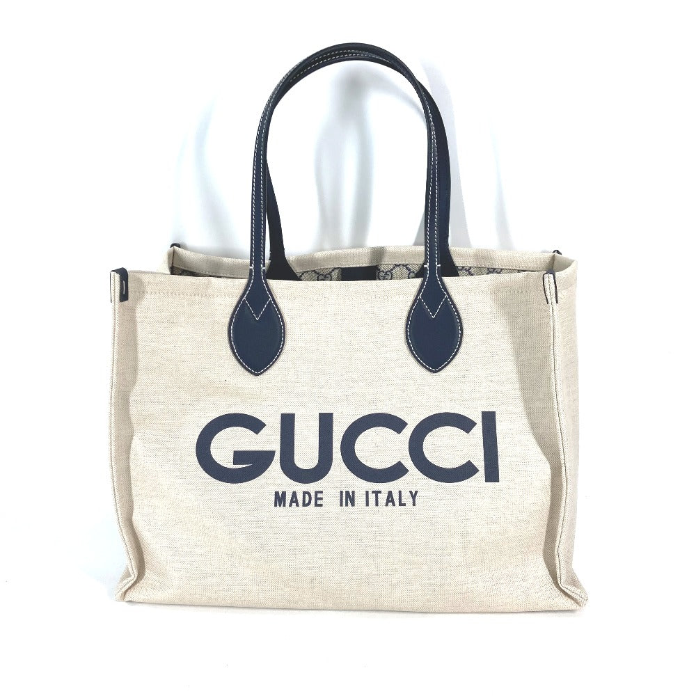 GUCCI Tote Bag 772176 Canvas leather Beige typex black Japan limited JAPAN logo print Women Used