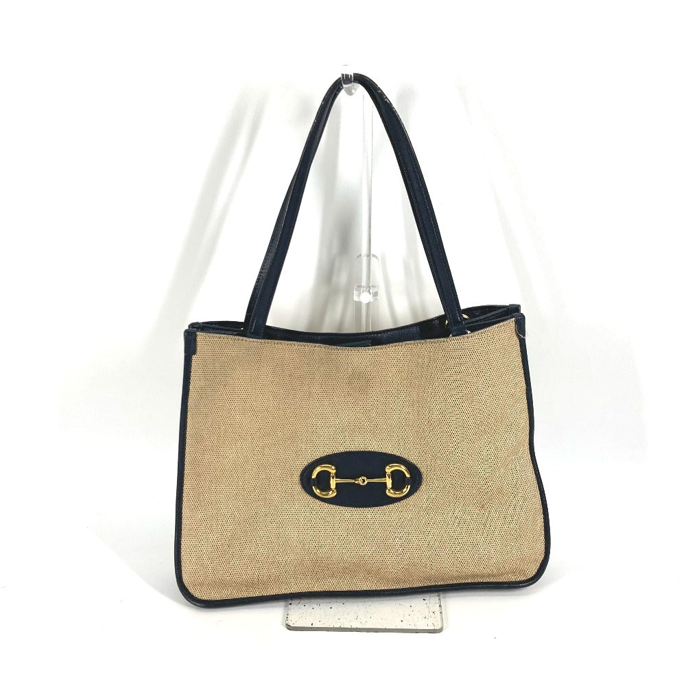 GUCCI Tote Bag 623694 Canvas leather Beige x navy Japan limited 1955 Horsebit Women Used