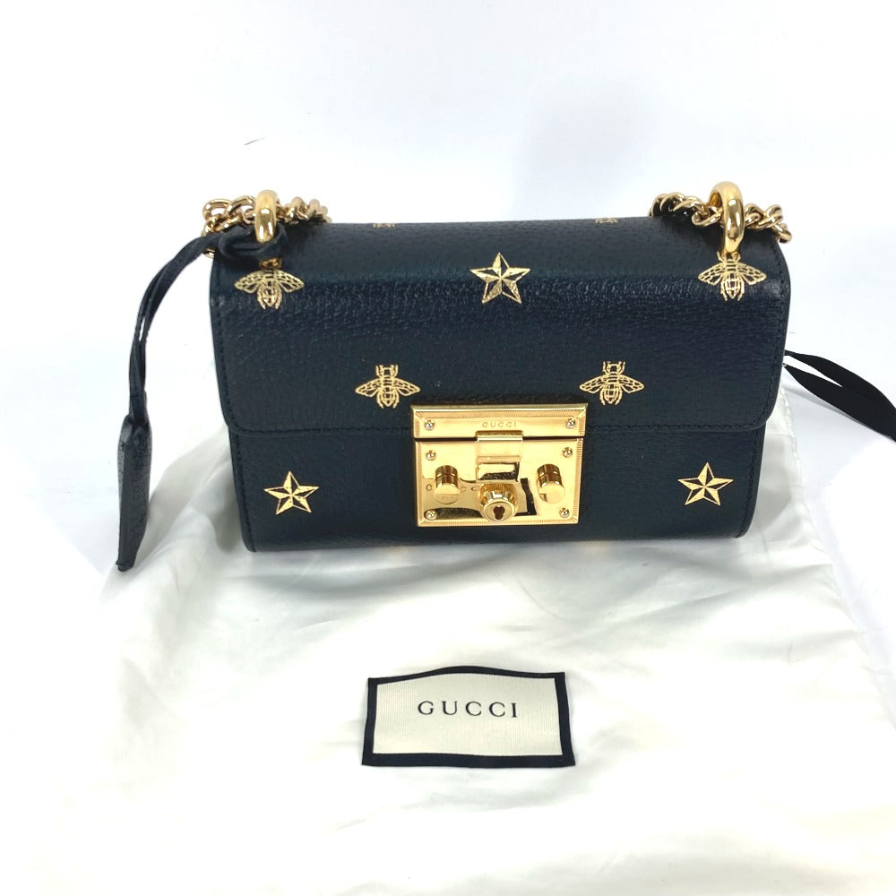 GUCCI Shoulder Bag 432182 leather black Crossbody bag pochette PADLOCK BEE Women Used