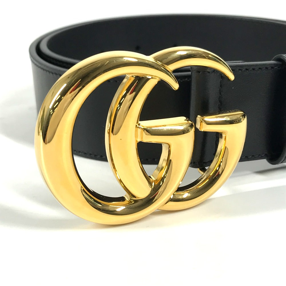 GUCCI belt 406831  leather Black x Gold GG Marmont Shiny buckle leather belt mens 80 Used