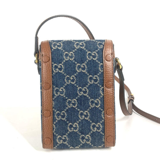 GUCCI Shoulder Bag 625615 Denim, Leather Blue x brown GG denim Horsebit 1955 mini bag Women Used