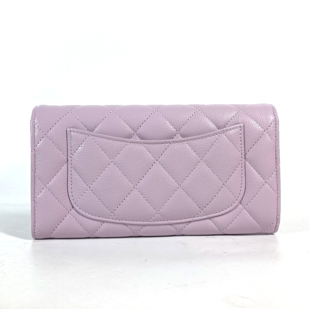 CHANEL Long Wallet Purse AP0241 Caviar skin Light purple CC COCO Mark Classic Quilted Matelasse