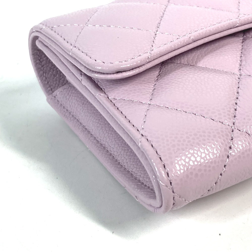 CHANEL Long Wallet Purse AP0241 Caviar skin Light purple CC COCO Mark Classic Quilted Matelasse