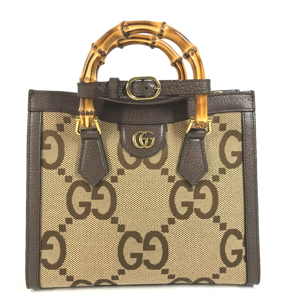 GUCCI Shoulder Bag 660195 GG canvas / leather beige Gucci Diana Bamboo Jumbo GG Small Tote Bag Women Used