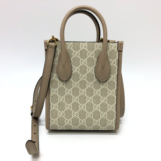 GUCCI Shoulder Bag 671623 GG Supreme Canvas light beige GG Supreme Interlocking G Mini Tote Bag Women Used