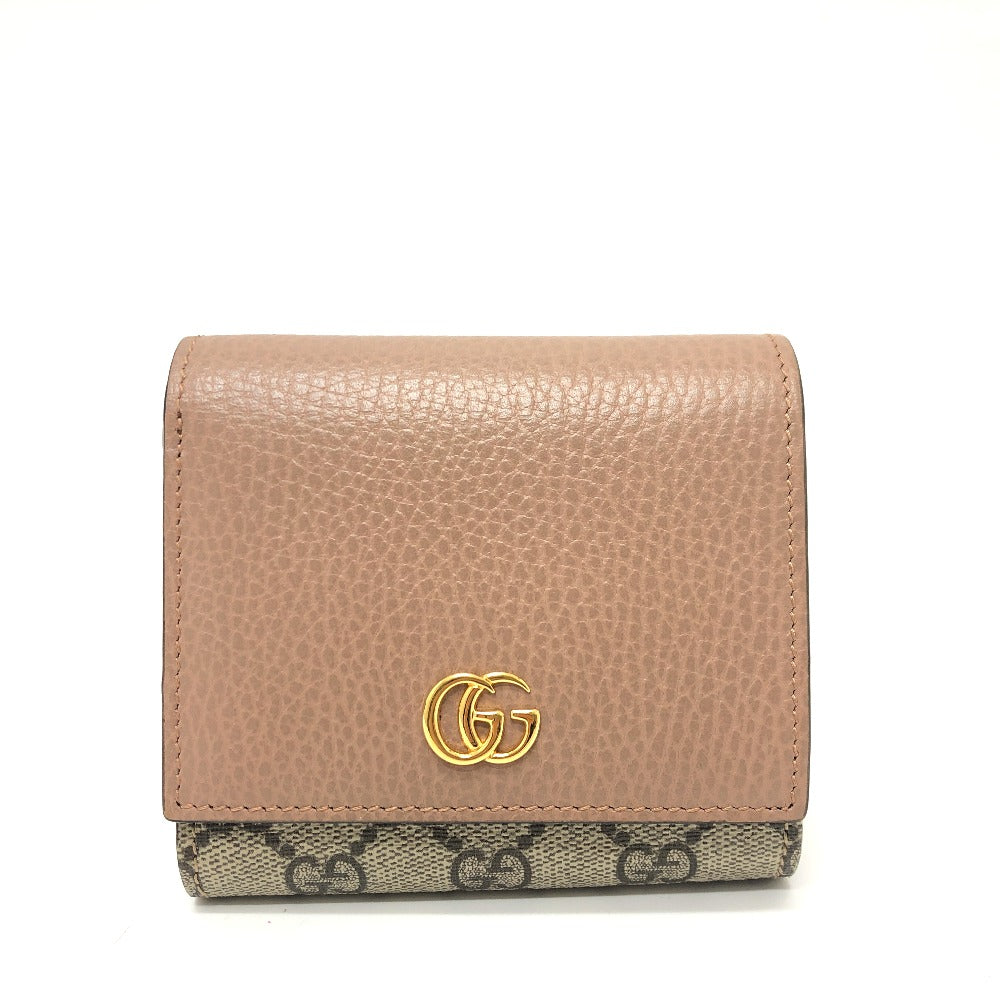 GUCCI Folded wallet 598587 GG Supreme canvas, leather beige GG Supreme Double G medium wallet Women Used
