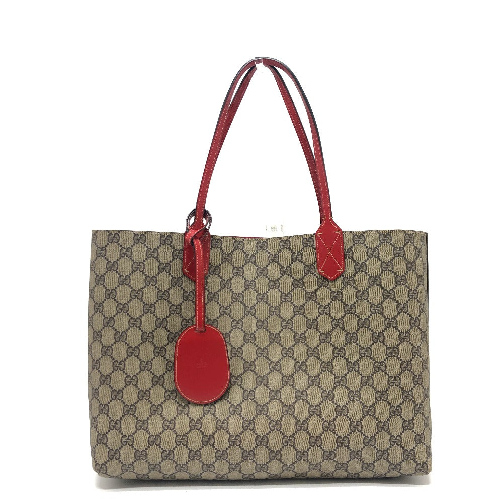 GUCCI Tote Bag 368568 GG Supreme canvas, leather Red x beige GG Supreme Reversible Medium Women Used