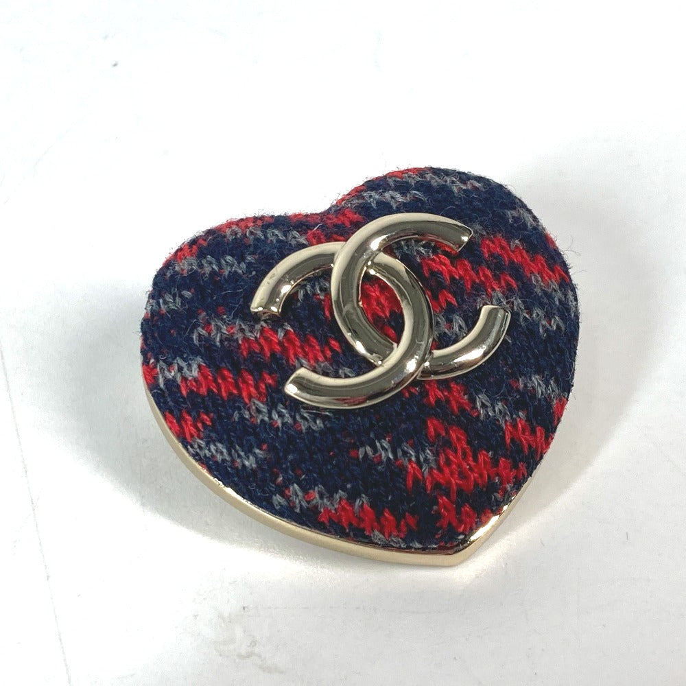 CHANEL Brooch tweed Navy x red B22K Heart COCO Mark CC