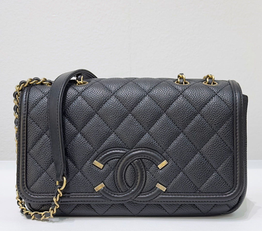 Chanel Small Caviar Quilted CC Filigree Flap Black GHW