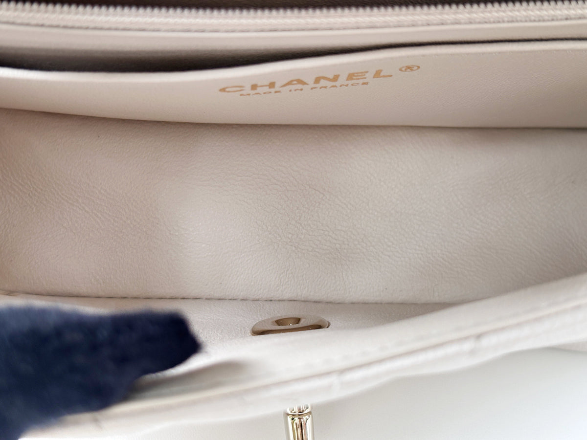 Chanel Mini Rectangle Chevron Blush Hue Light Beige Flap Bag LGHW 2644 holo card