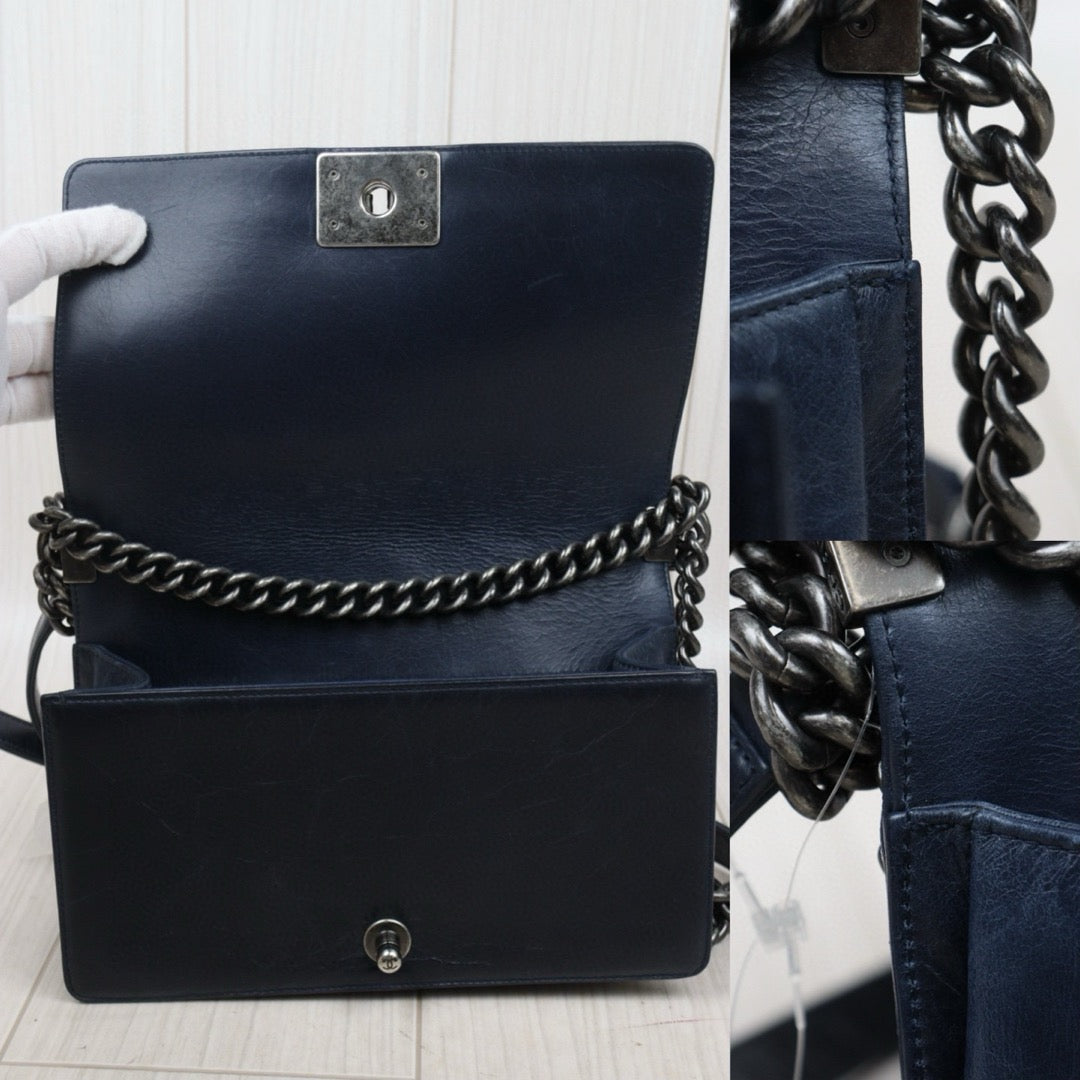 Good ( Rank AB)｜CHANEL Caviar Skin  LeBoy Chain Shoulder Bag Medium Blue  Made In 2014-2015 Year｜P25031404