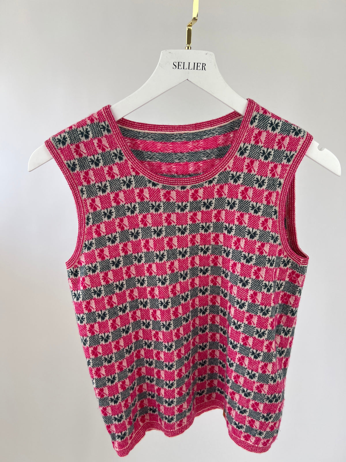 Chanel Pink Intarsia Knit Cashmere igan and Top Set Size FR 40 (UK 12)