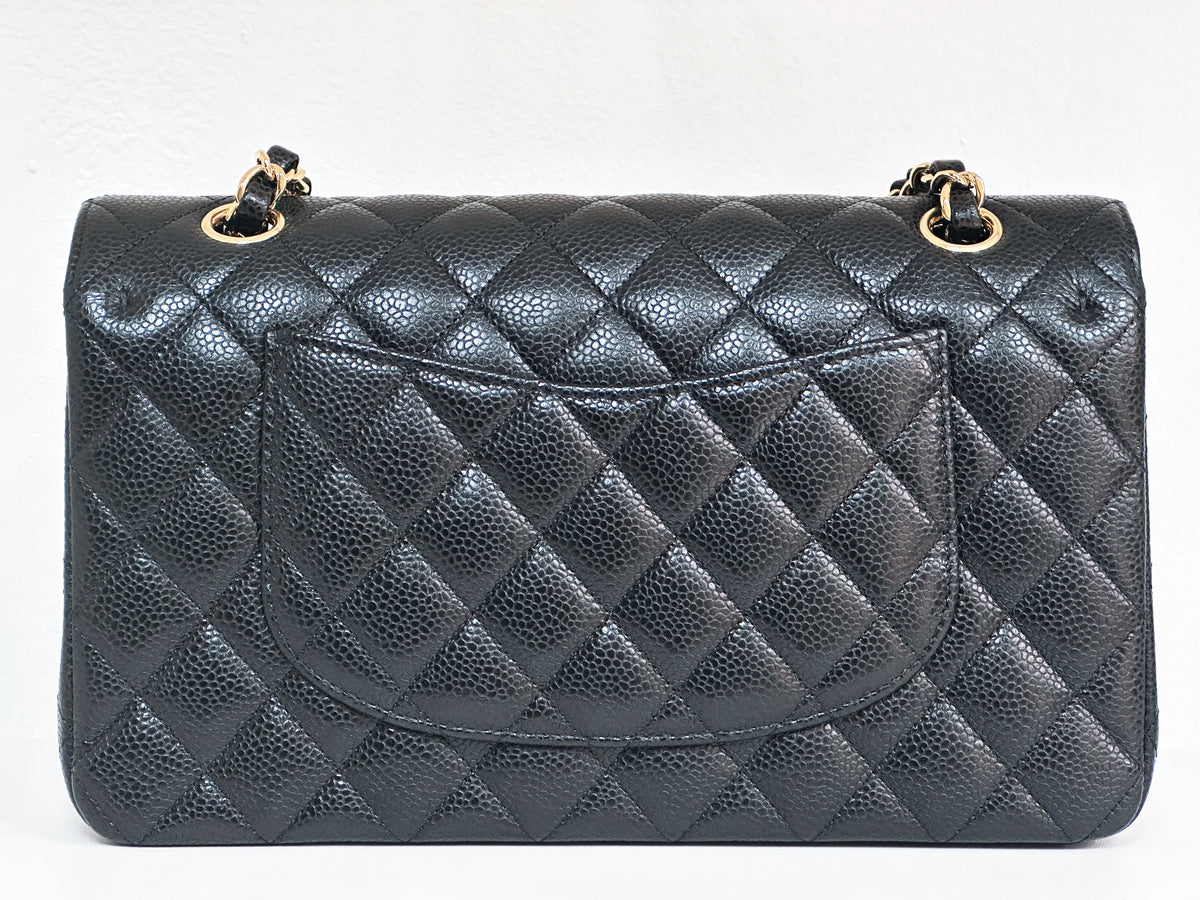 Chanel Medium Size Classic Quilted Caviar Double Flap Bag Black L9TX microchip