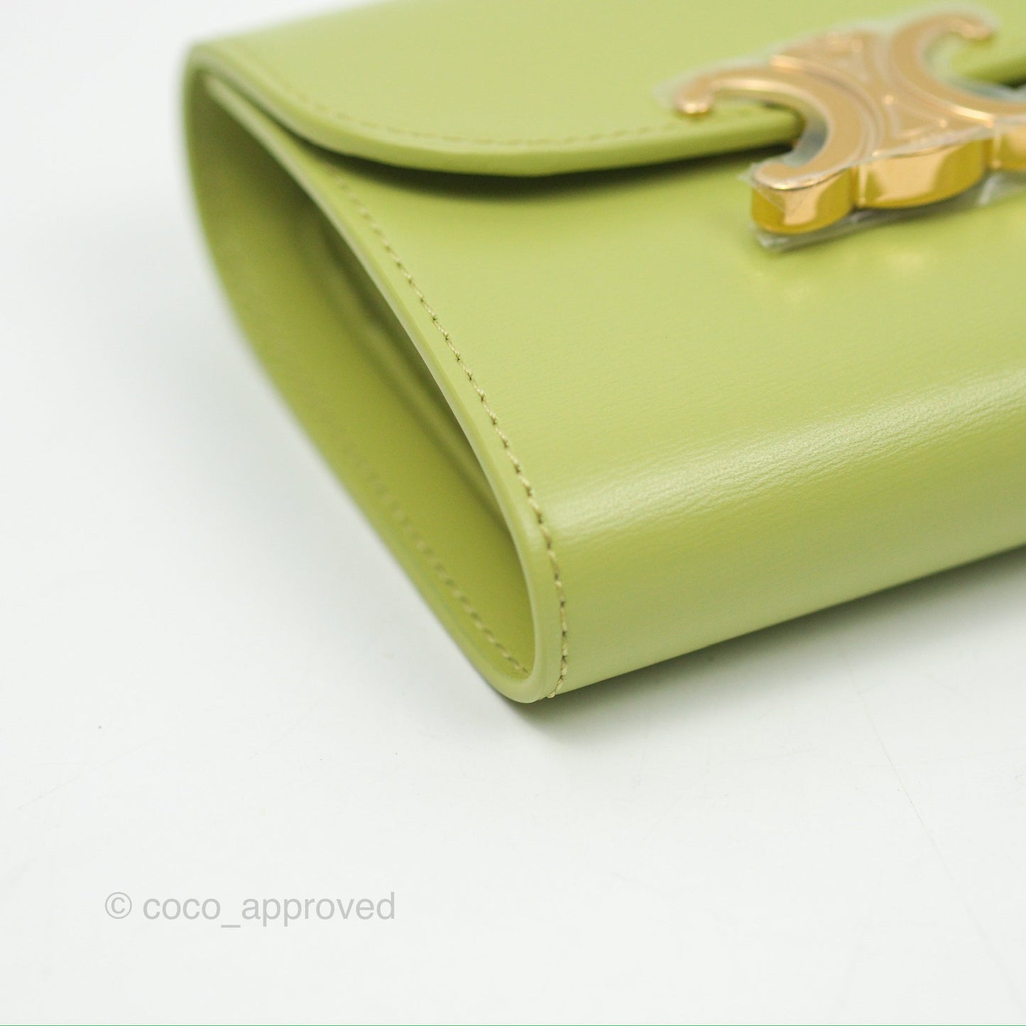 Celine Small Triomphe Flap Wallet Avocado Green Shiny Calfskin