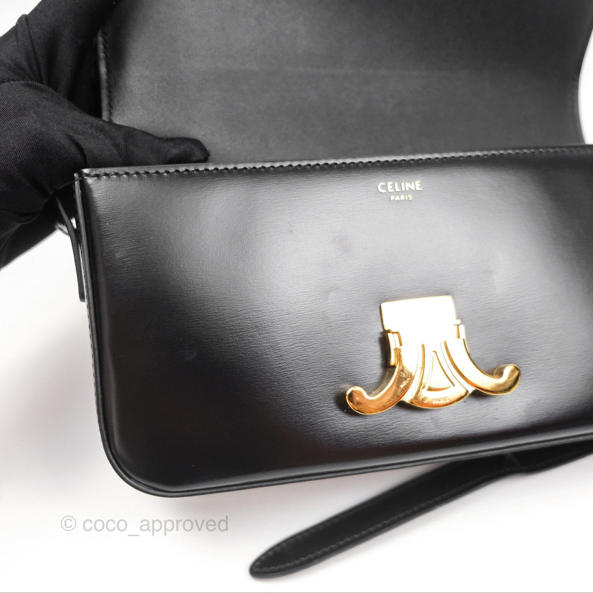 Celine Triomphe Shoulder Bag Black Calfskin