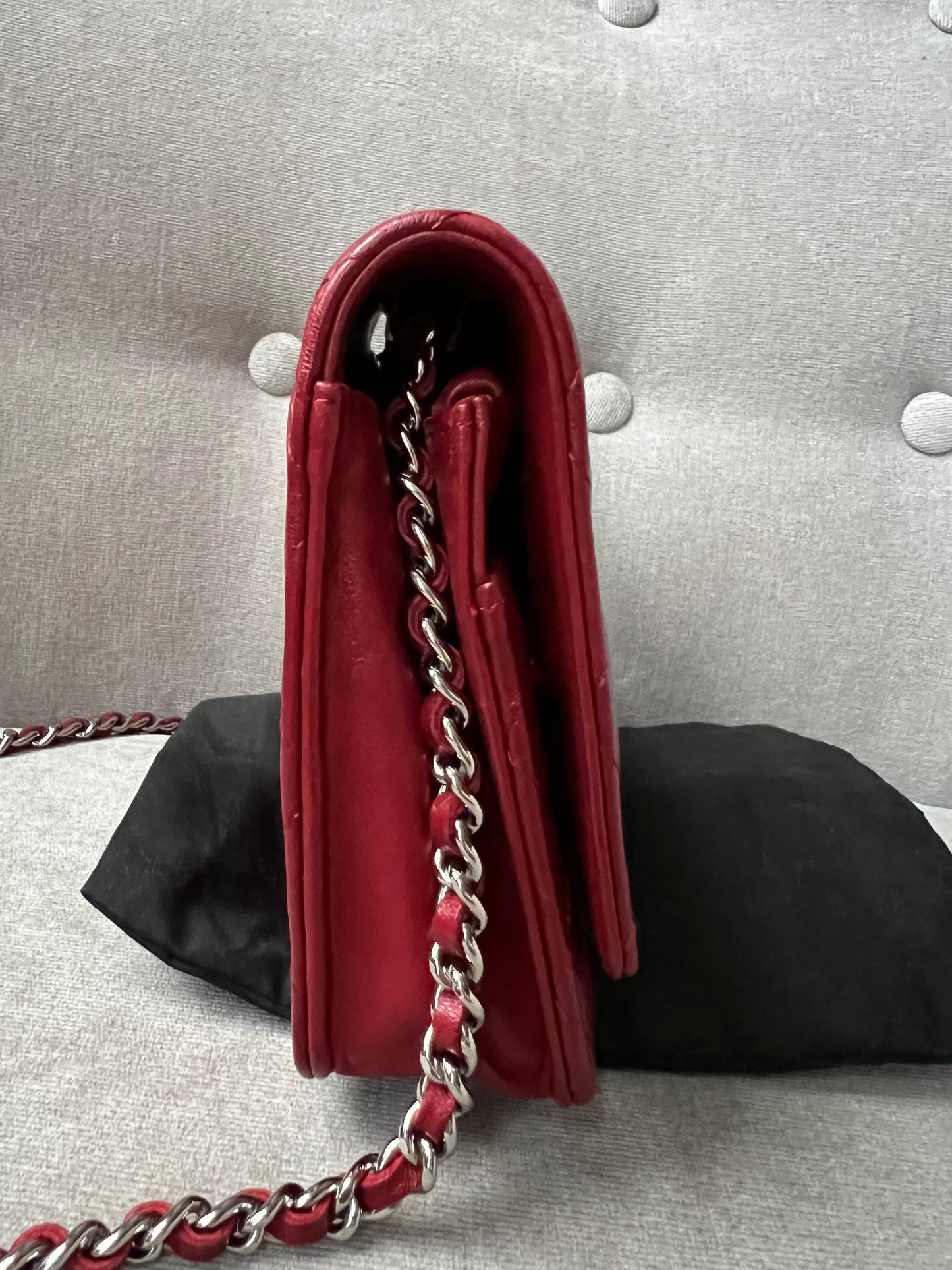 Chanel Red Lambskin Wallet on Chain