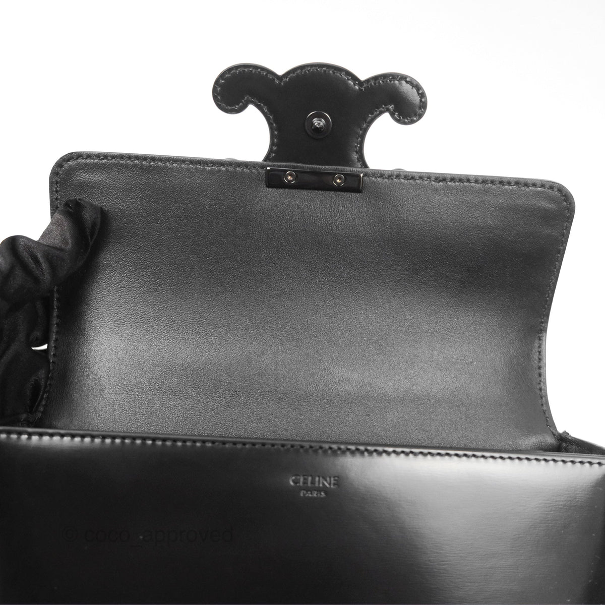 Celine Triomphe Chain Shoulder Bag So Black Shiny Calfskin