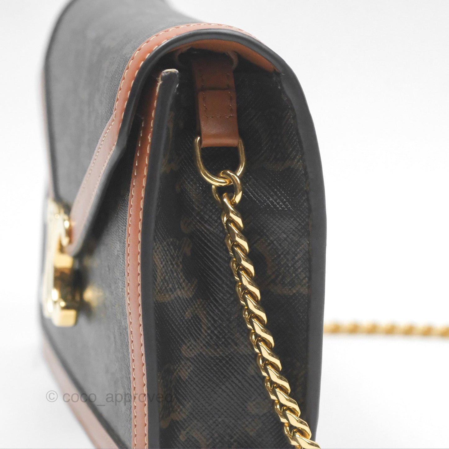 Celine Triomphe Wallet On Chain Canvas Tan Calfskin