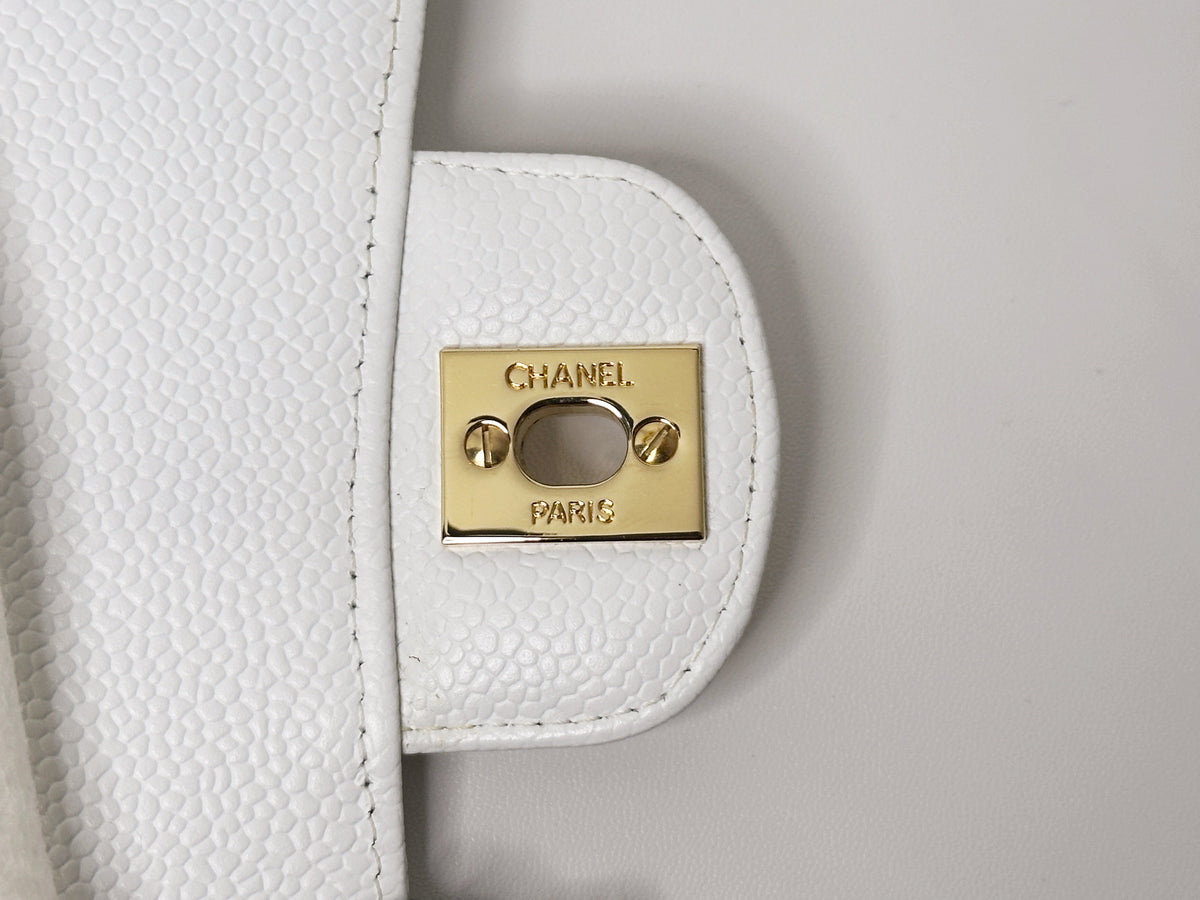 Chanel White Caviar Medium Classic Double Flap Bag 1350 holo card