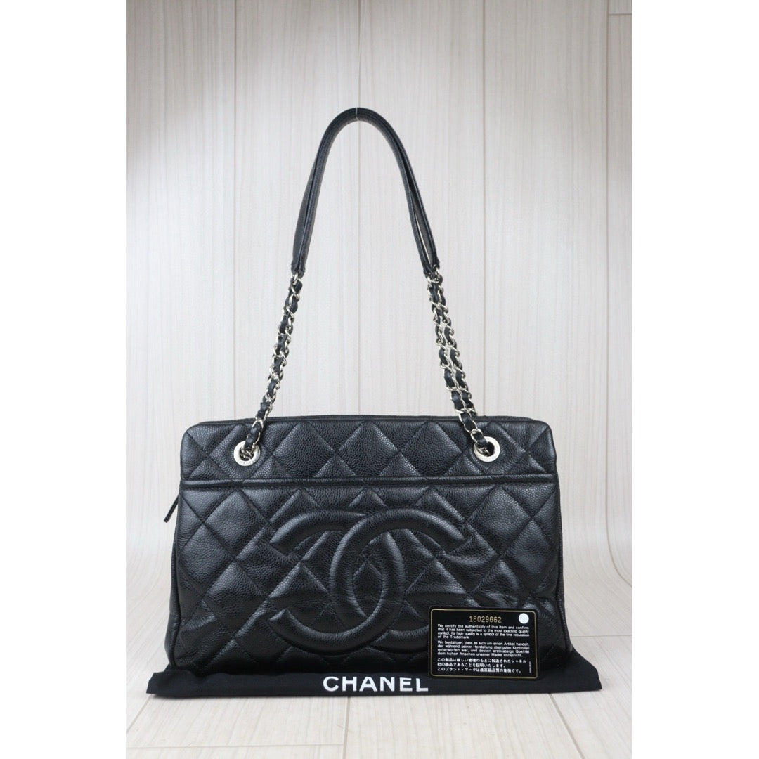 Good ( Rank AB) ｜ CHANEL Caviar Skin Leather Calf Leather Tote Bag Black Made In 2013～2014Year｜Y24082604