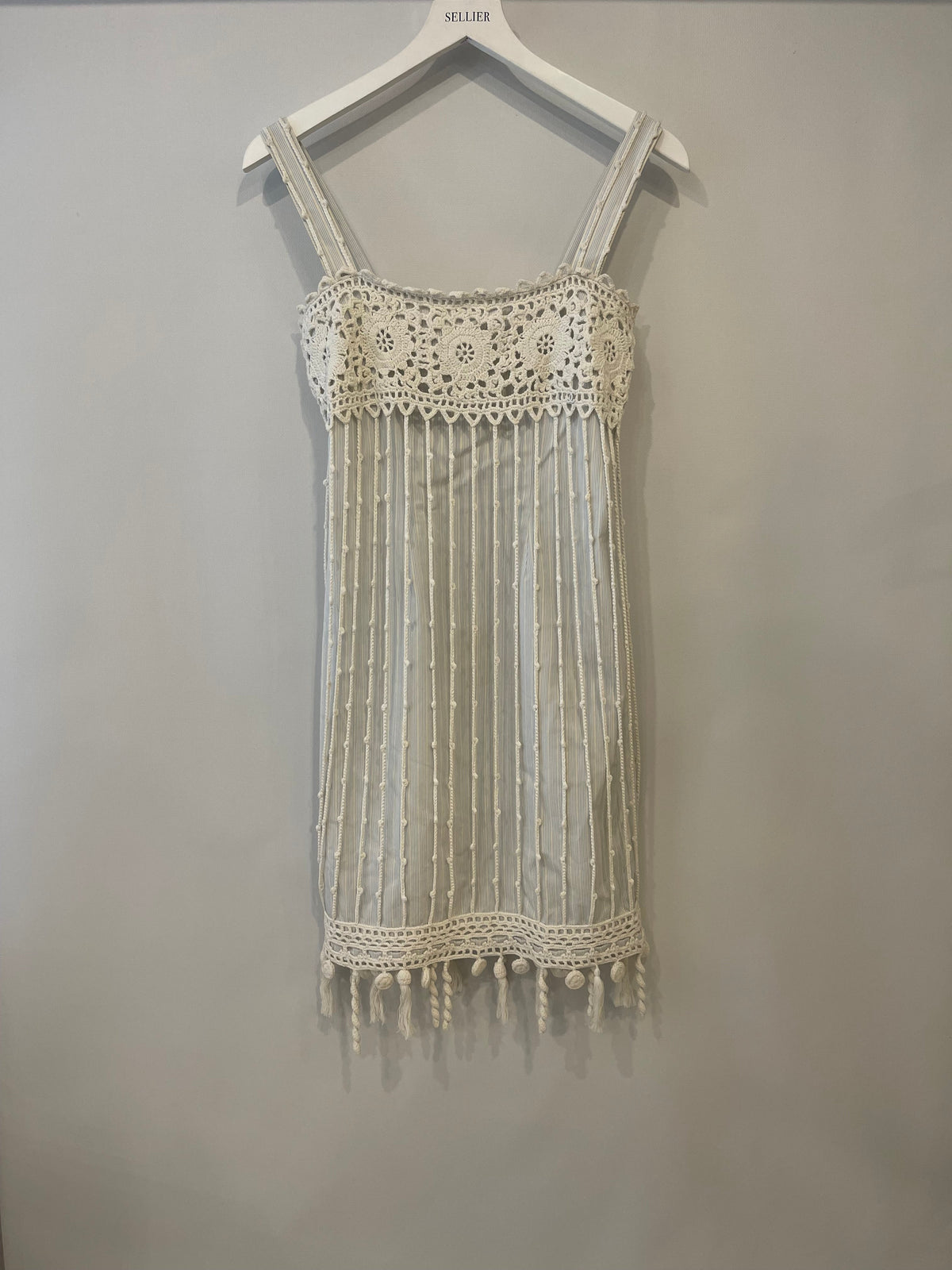 Chanel Light Blue Striped Mini Dress with White Crochet Detailings Size FR 36 (UK 8)