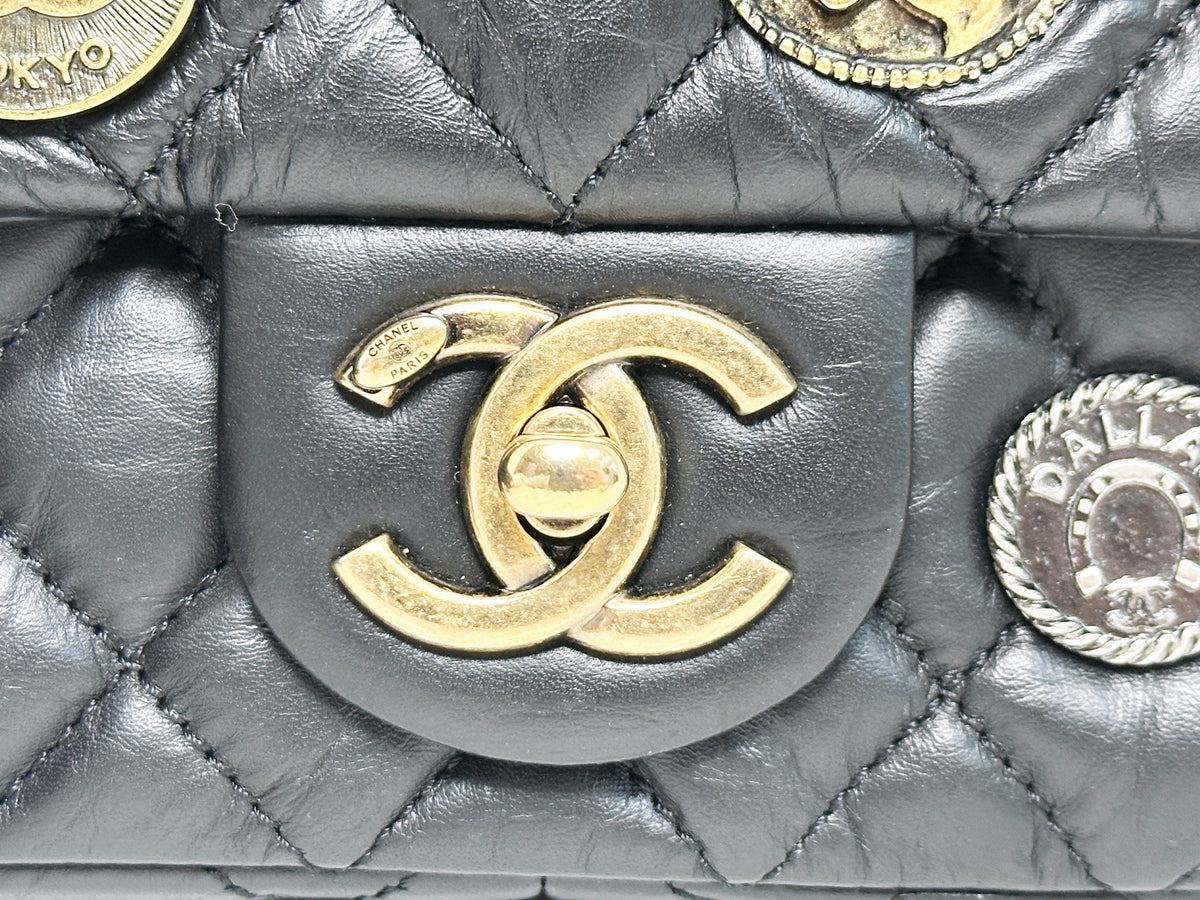 Chanel Mini Limited Edition Aged Calfskin Quilted Medallion Flap Black GHW 2063 holo card