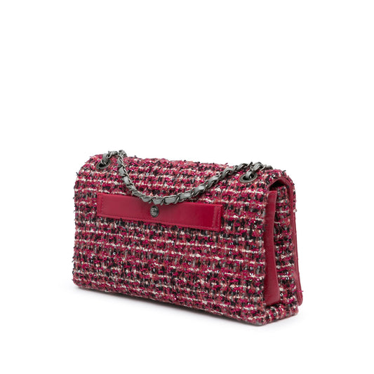 Red Chanel CC Lambskin and Tweed Flap Crossbody Bag