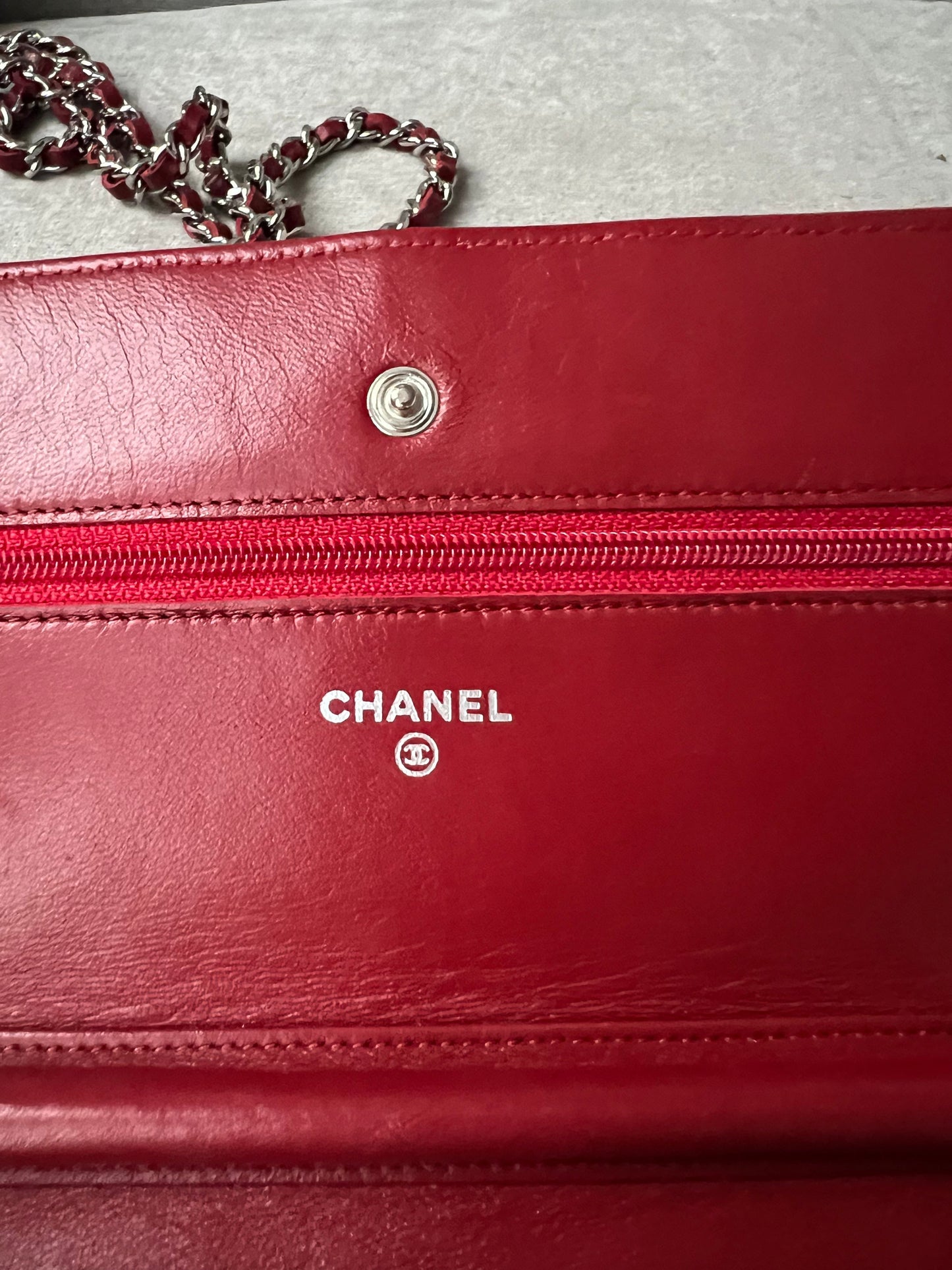 Chanel Red Lambskin Wallet on Chain