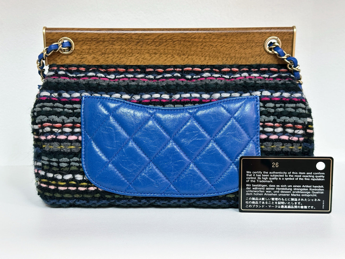 CHANEL Classic Flap Frame Knock on the Wood Tweed Shoulder Bag 2018 holo 2666