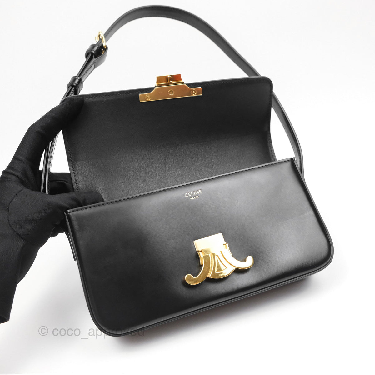 Celine Triomphe Shoulder Bag Black Calfskin
