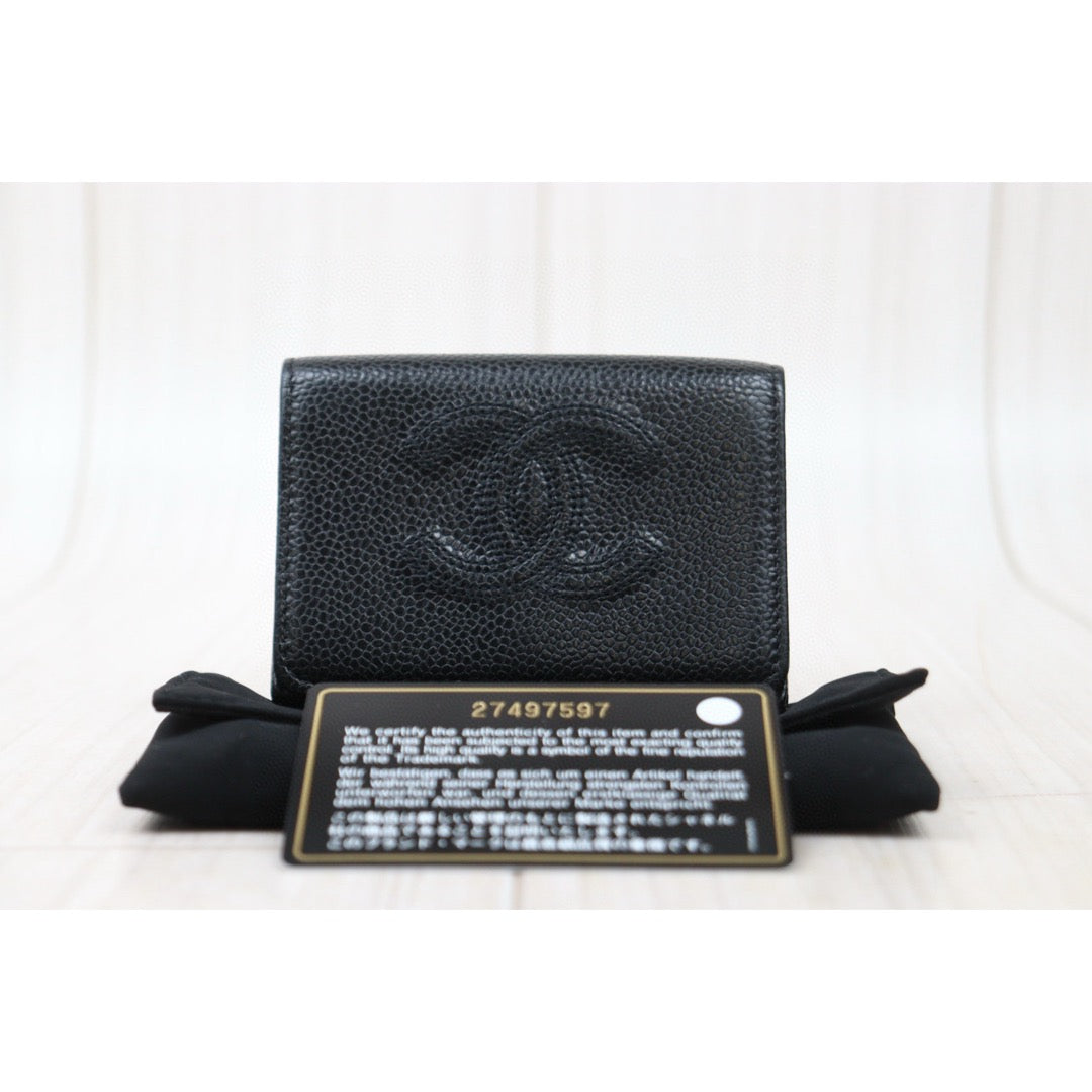Very Good ( Rank A)｜CHANEL Caviar Skin Leather Calf Leather Wallet Black Made In 2019 Year｜VT25030132