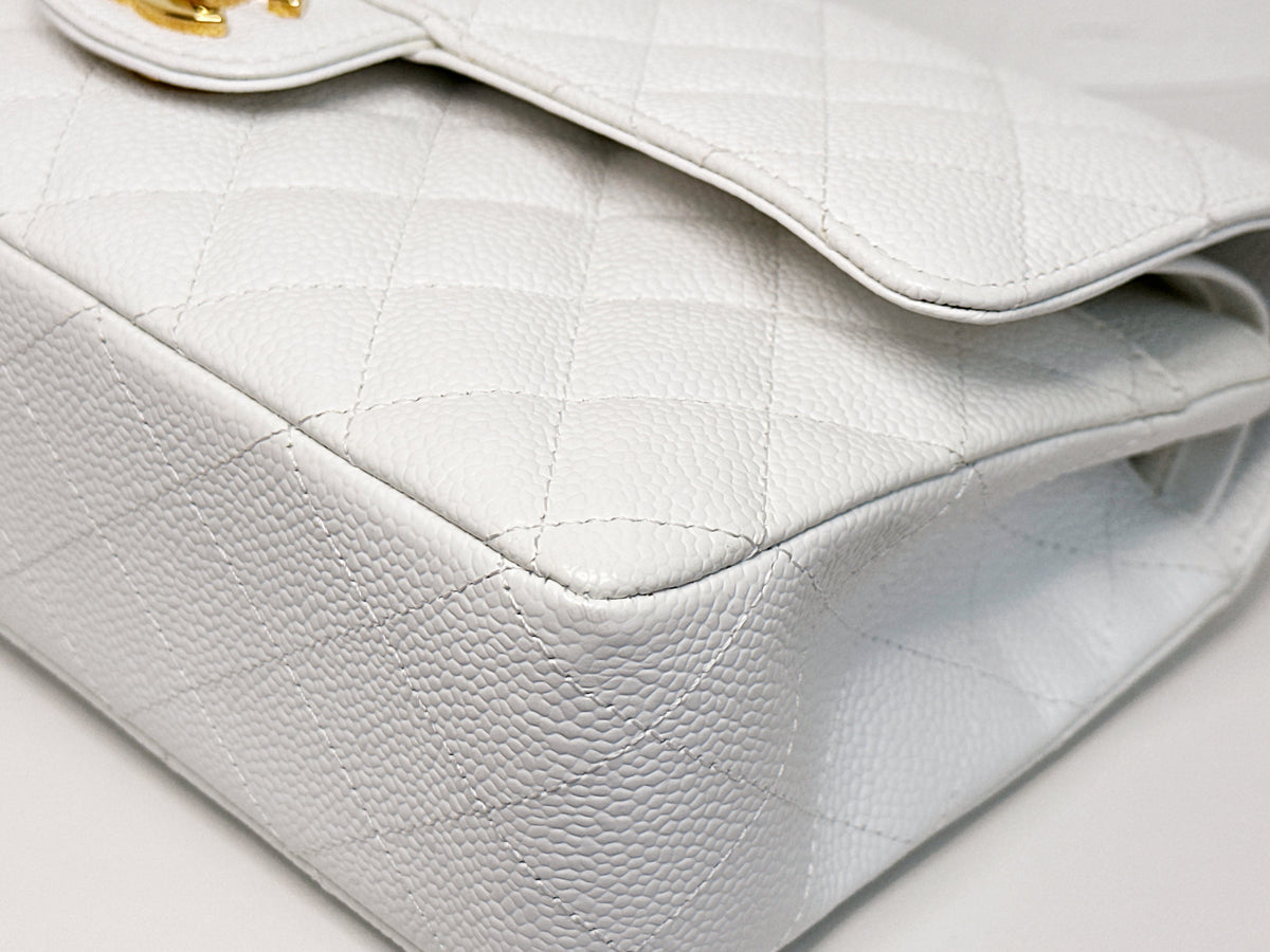 Chanel White Caviar Medium Classic Double Flap Bag 1350 holo card