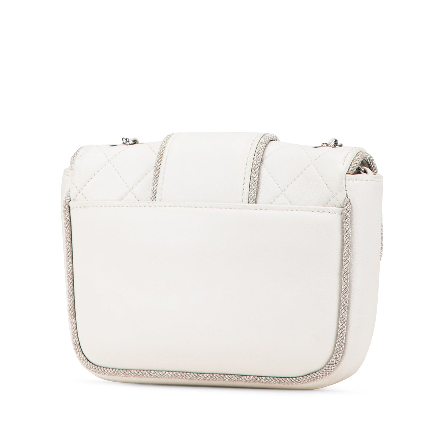 White Chanel Mini Quilted Lambskin Lurex Elementary Chic Flap Crossbody Bag