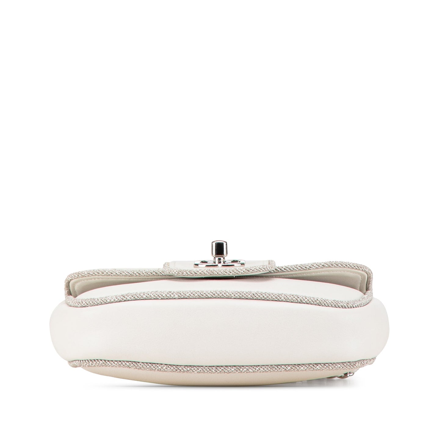 White Chanel Mini Quilted Lambskin Lurex Elementary Chic Flap Crossbody Bag