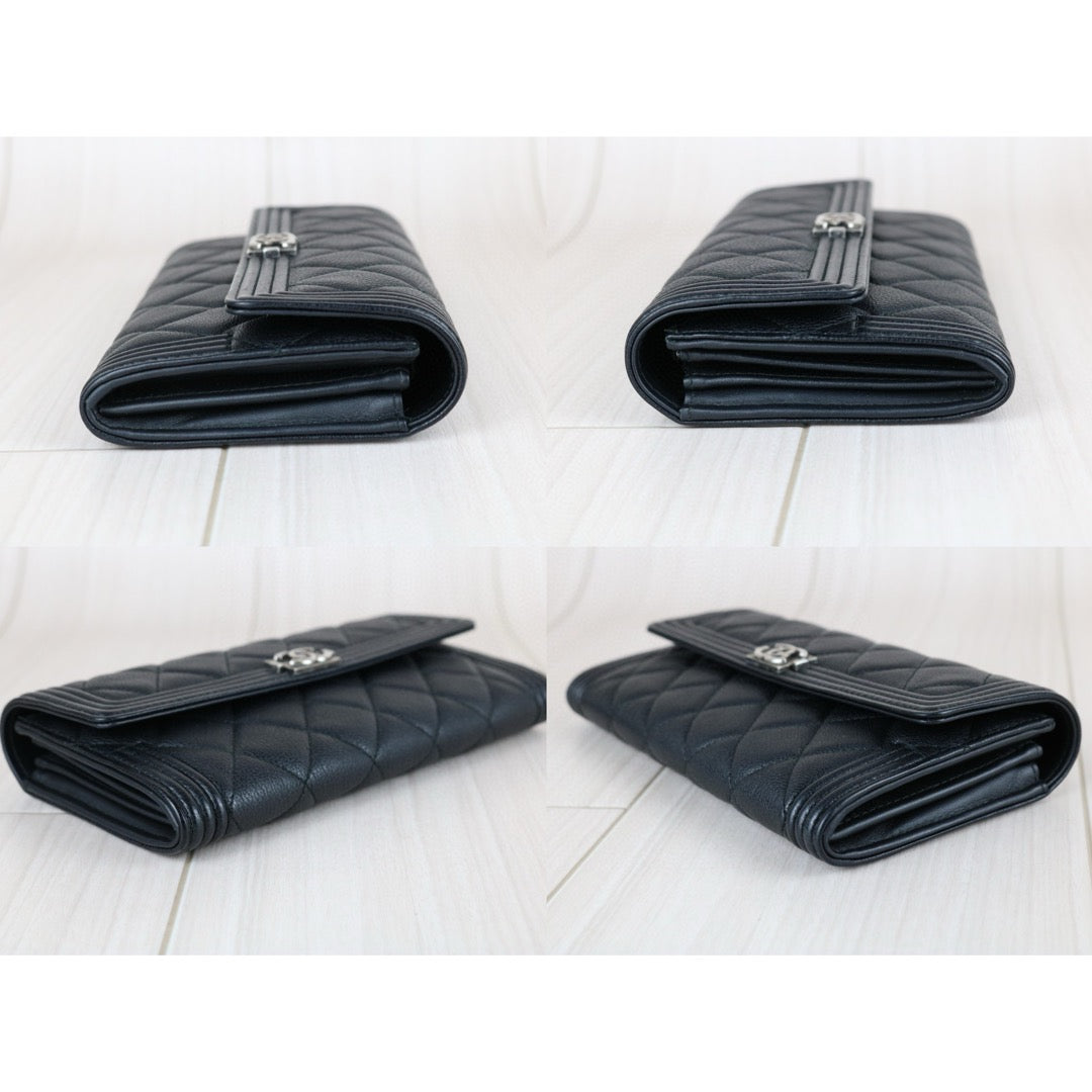 Very Good ( Rank A) ｜CHANEL Leboy Caviar Skin Black Long Wallet Made In 2016-2017 Year｜S25030708