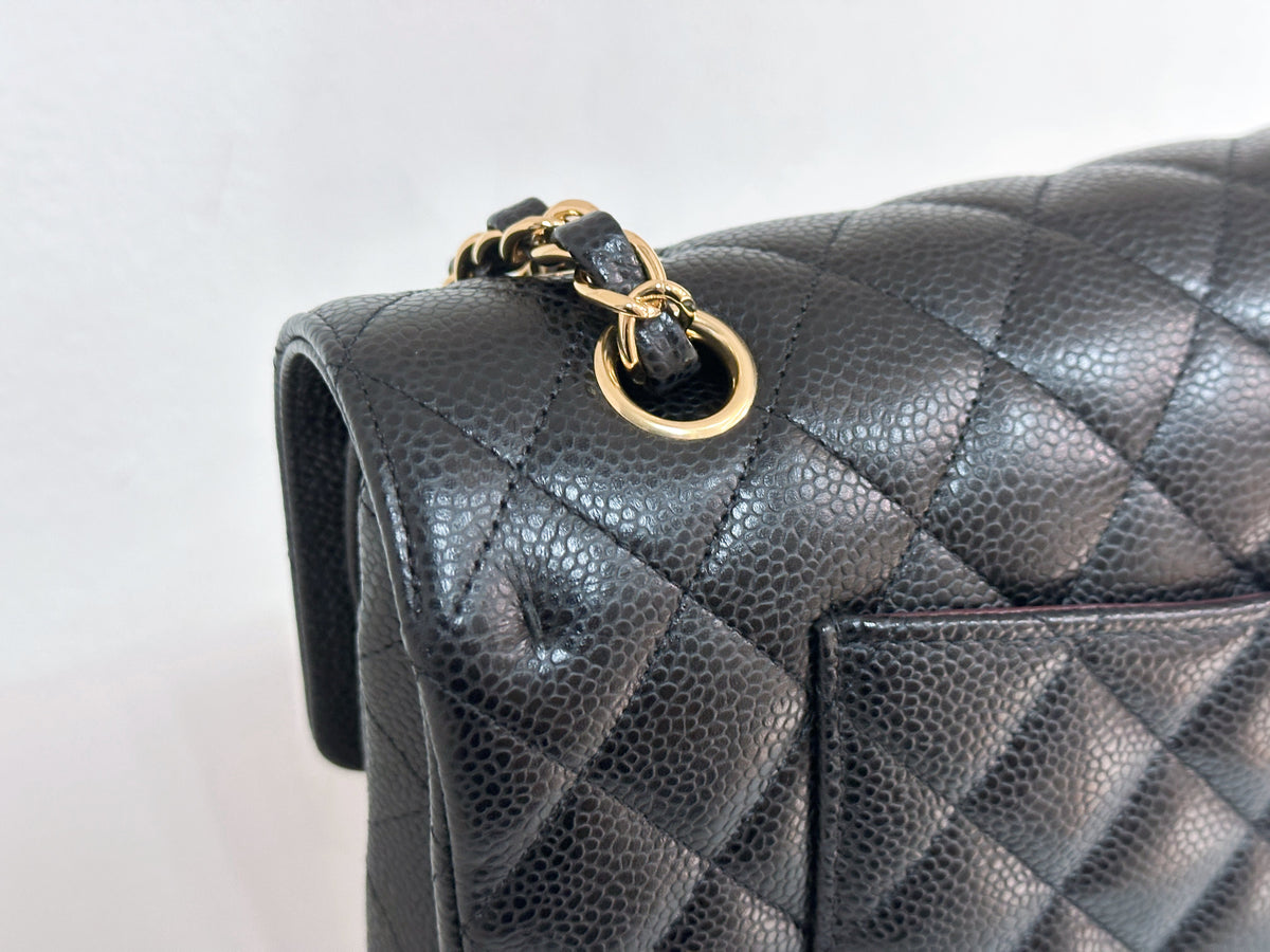 Chanel Medium Size Classic Quilted Caviar Double Flap Bag Black L9TX microchip