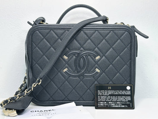 Chanel Filigree Large Black Vanity Case Bag in Caviar Leather GHW